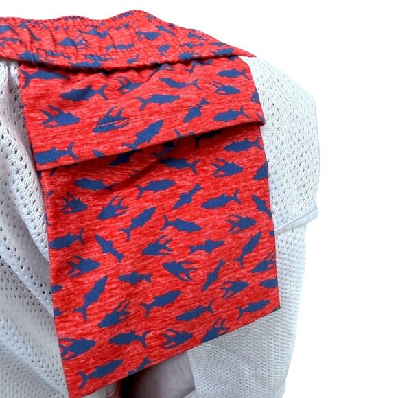 Vineyard Vines Mens Swim Trunks XL Coral Red Blue Fish Elastic Drawstring Shorts - Picture 9 of 9